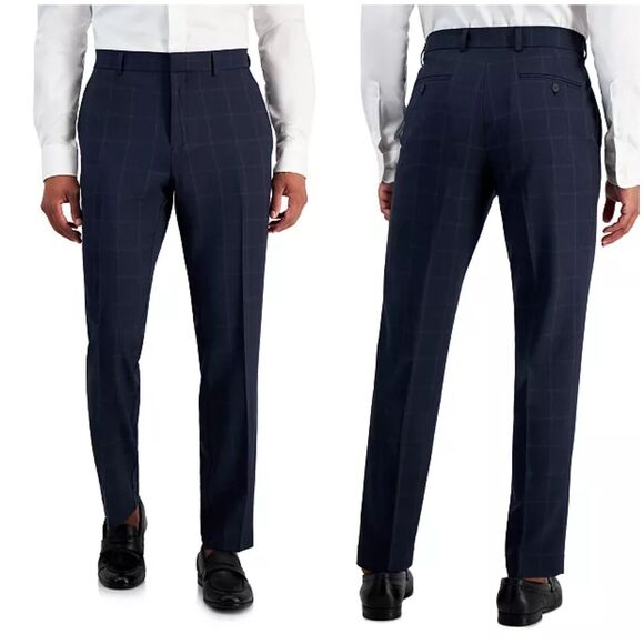 Perry Ellis Navy Plaid Dress Pants - Picture 1 of 6